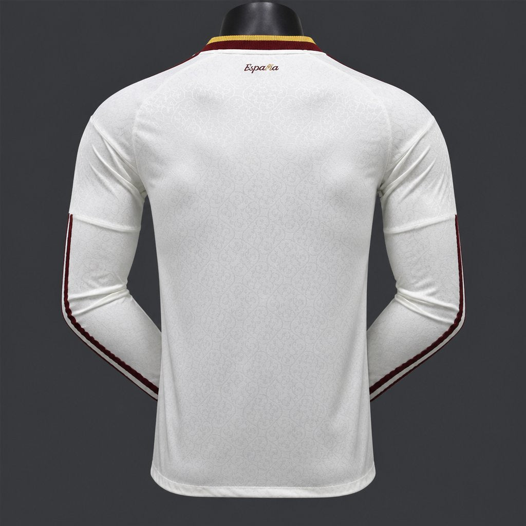Player Version 2 Star 2026 Spain Away White Long Sleeve Shirt With Champion Patch