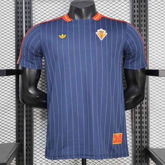 2026 Player Version Spain Navy Blue with Thin Yellow Pinstripes Shirt