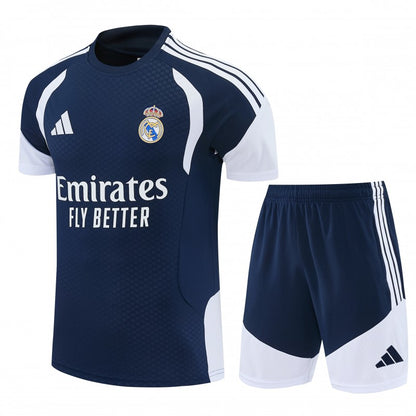 26/27 Real Madrid Navy Blue & White Short Sleeve+Soccer Shorts