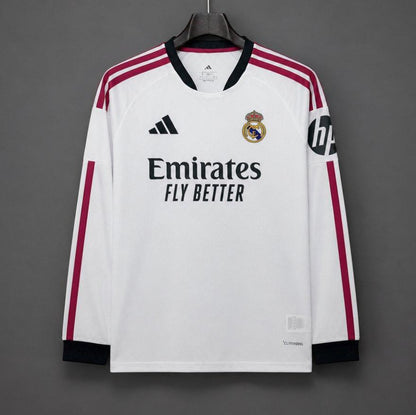 26/27 Real Madrid White with Burgundy Stripes Long Sleeve Home Shirt
