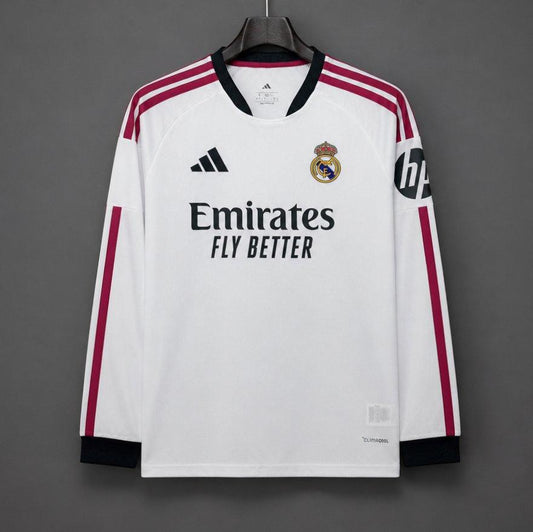 26/27 Real Madrid White with Burgundy Stripes Long Sleeve Home Shirt