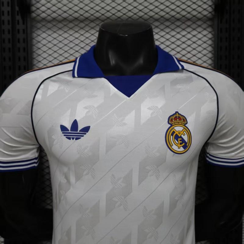 Player Version 26/27 Real Madrid Home White with Blue Collar & Jacquard Pattern Shirt