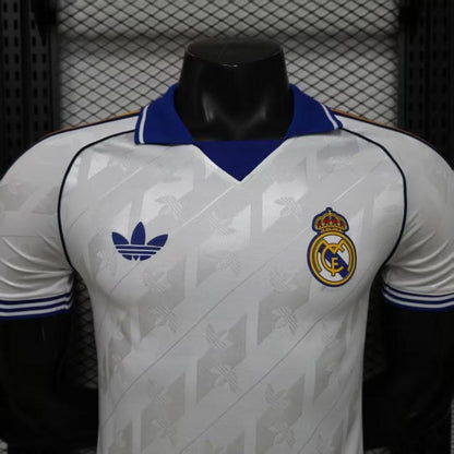 Player Version 26/27 Real Madrid Home White with Blue Collar & Jacquard Pattern Shirt