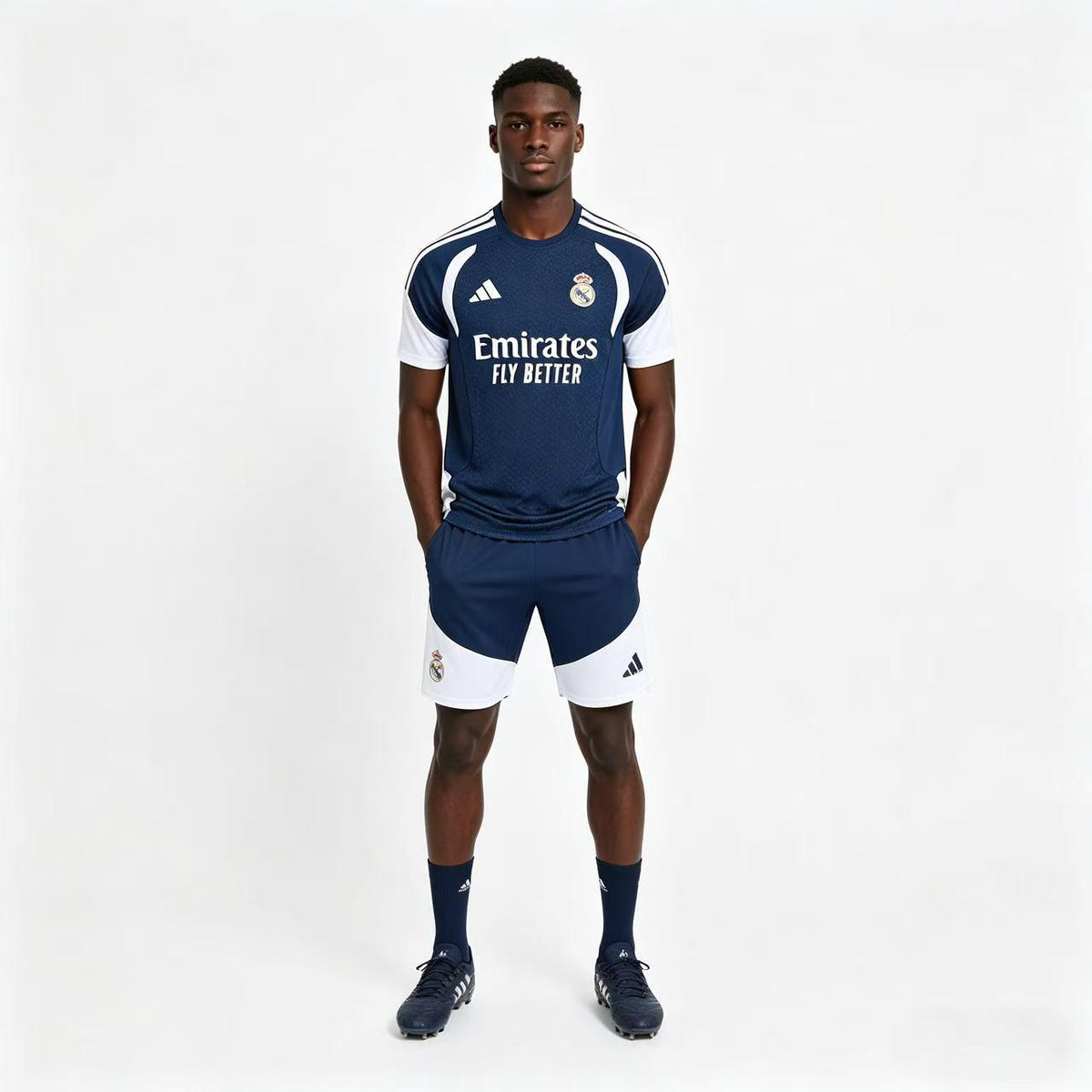 26/27 Real Madrid Navy Blue & White Short Sleeve+Soccer Shorts