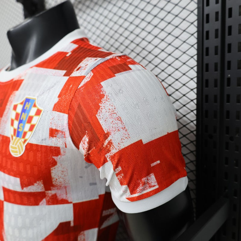 Player Version 2026 Croatia Home Red White with Checkerboard Pattern Shirt