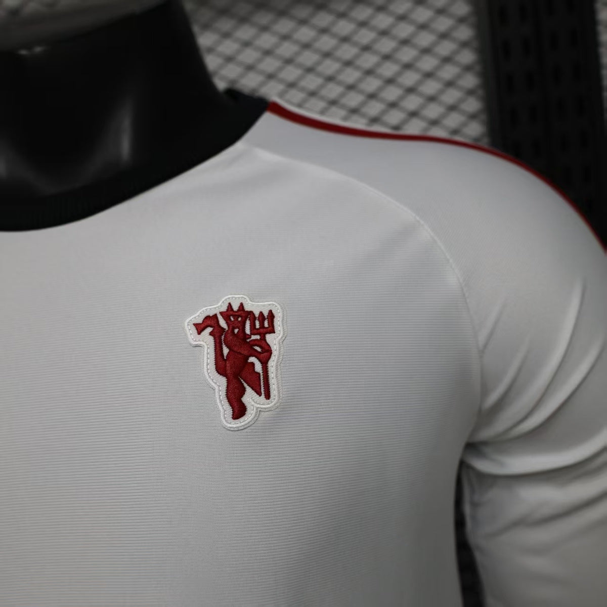 Player Version 2026 Manchester United Away White with  Red Shoulder Stripe Long Sleeve Shirt