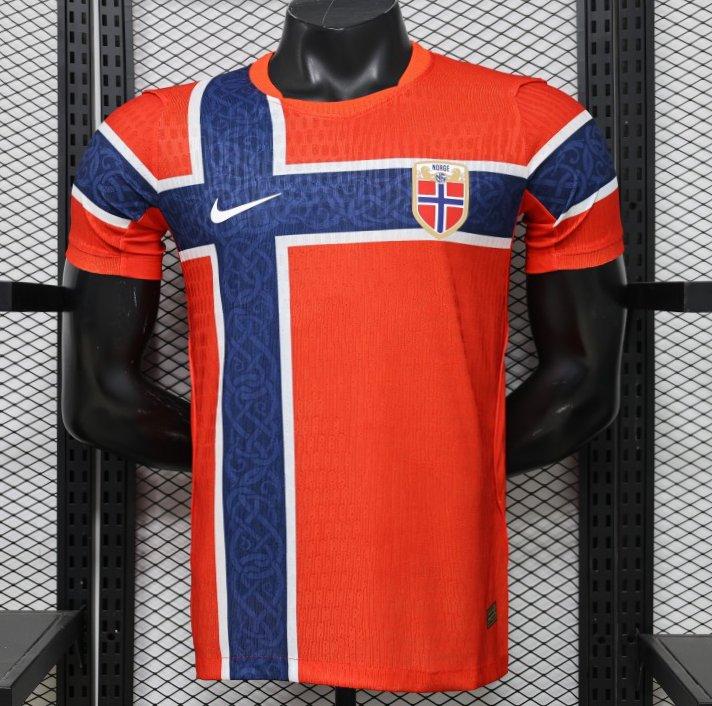 Player Version 2026 Norway Red & Blue with Flag Cross Pattern Home Shirt