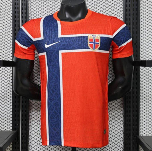 Player Version 2026 Norway Red & Blue with Flag Cross Pattern Home Shirt