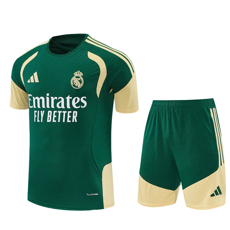 2026 Kids Real Madrid Green & Cream  Short Sleeve+Soccer Shorts