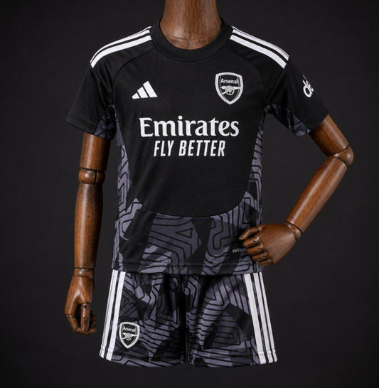 26/27 Kids Arsenal Black with Dark Grey Geometric Contour Pattern Goalkeeper Shirt Set