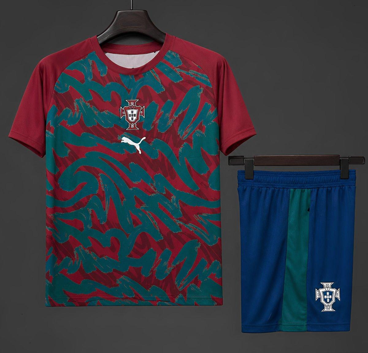 2026 Portugal  Pre-Match Red/Green Training Shirt + Shorts Set