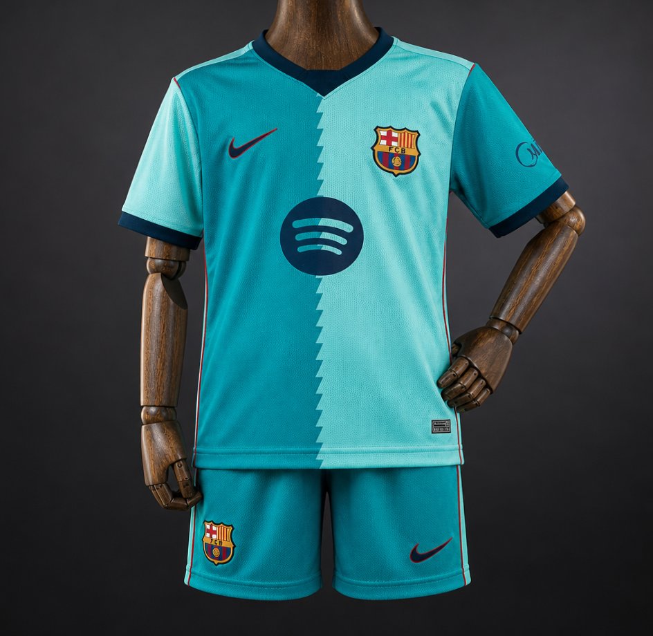 26/27 Kids  Barcelona Teal Third Shirt Kit