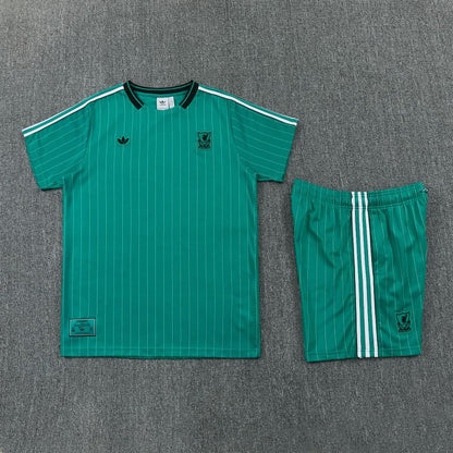 26/27 Liverpool   Green Pinstripe  Short Sleeve+Soccer Shorts