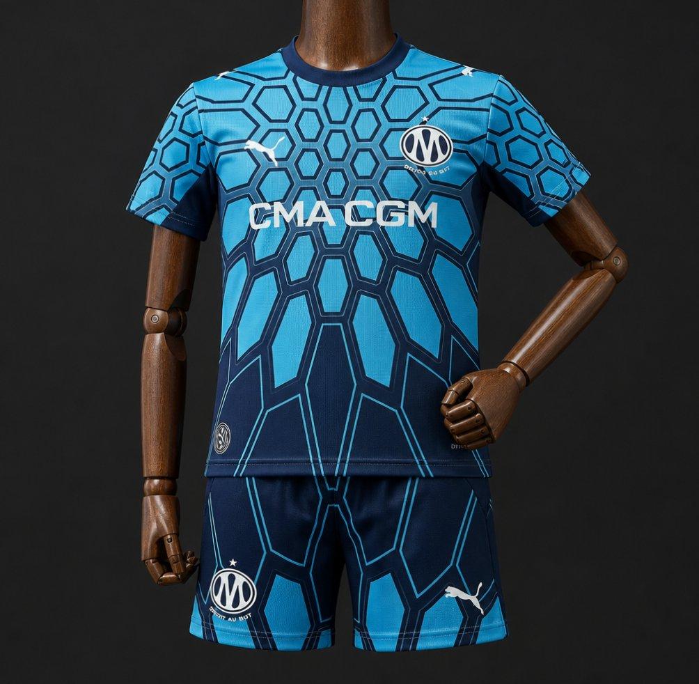 26/27 Kids Olympique Marseille Goalkeeper Bright Aqua/Club Navy Shirt