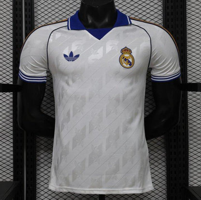 Player Version 26/27 Real Madrid Home White with Blue Collar & Jacquard Pattern Shirt
