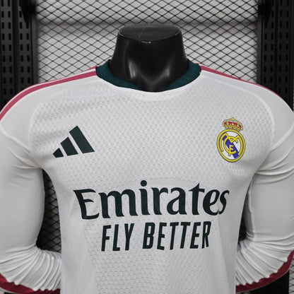 Player Version 26/27 Real Madrid White with Burgundy Stripe Long Sleeve Home Shirt