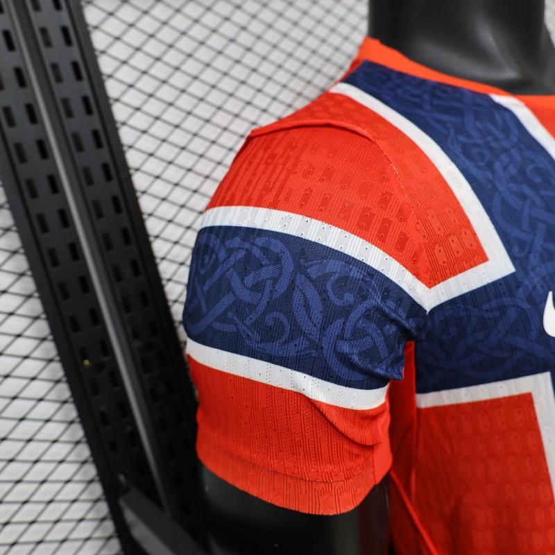 Player Version 2026 Norway Red & Blue with Flag Cross Pattern Home Shirt