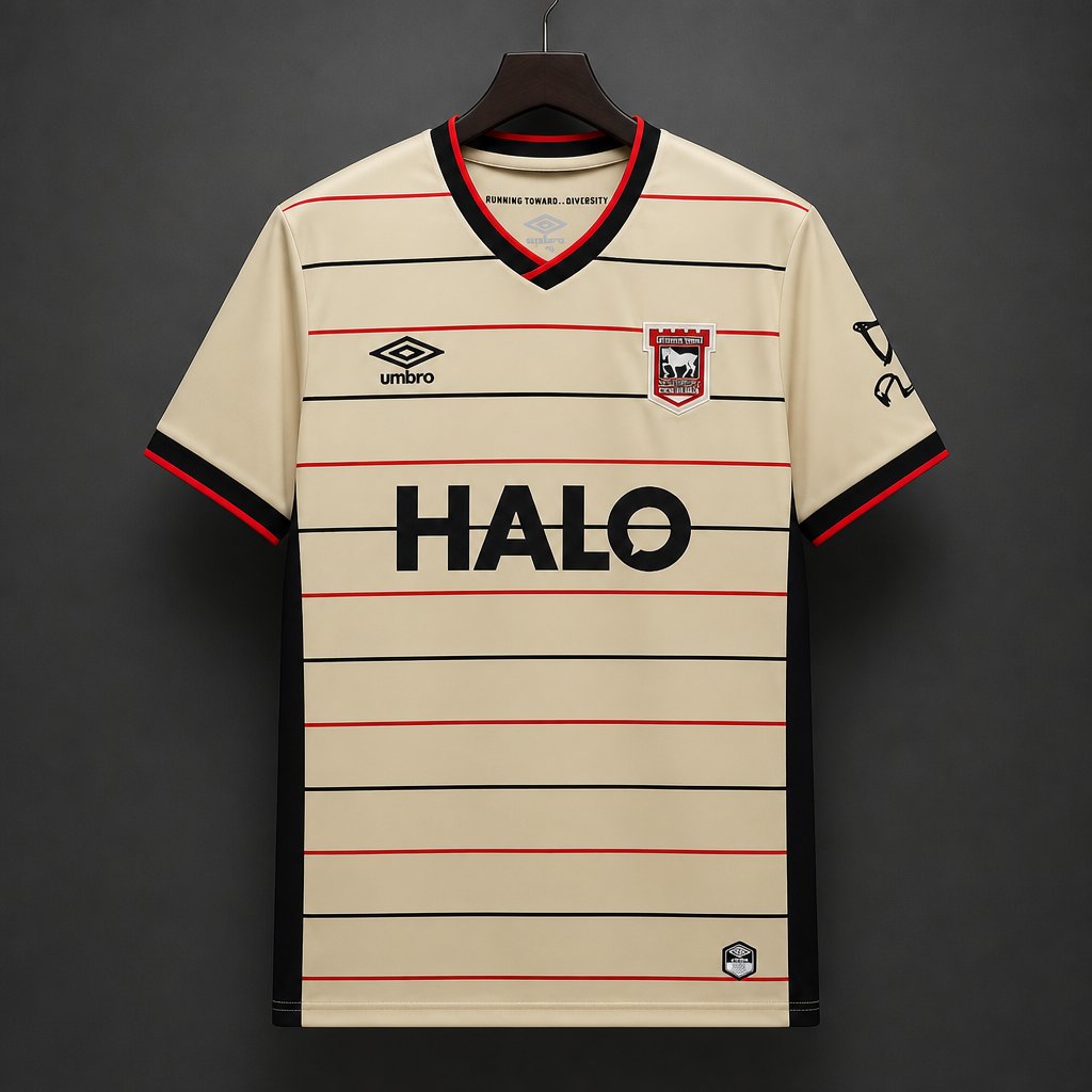 26/27 Ipswich Town Cream with Black & Red Stripes Away Shirt