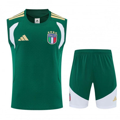 26/27 Italy Green Sleeveless Training Vest +Soccer Shorts