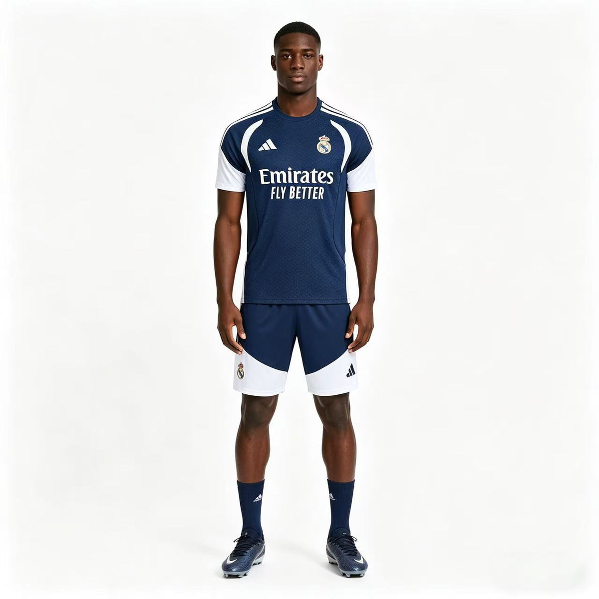 26/27 Real Madrid Navy Blue & White Short Sleeve+Soccer Shorts